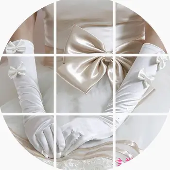 Y1UE 1 пара женских свадебных белых длинных перчаток с двойным бантом и декором из искусственного жемчуга 22