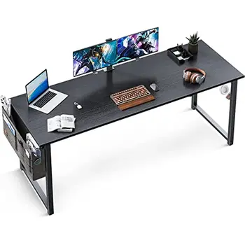 63-дюймовый сверхбольшой компьютерный письменный стол для игр, прочный домашний офисный стол, рабочий стол с сумкой для хранения и крючком для наушников, черный 5