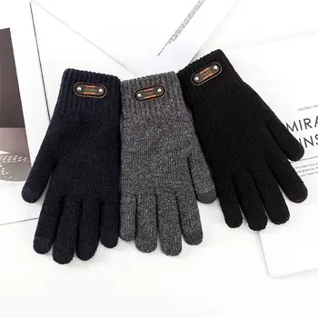 Зимние теплые эластичные толстые перчатки для вождения, варежки на все пальцы, вязаные перчатки с сенсорным экраном 23