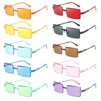 Модные солнцезащитные очки винтажных цветов, женские очки без оправы с прямоугольным оттенком, градиентные очки, летние очки для путешествий UV400, солнцезащитные очки для путешествий на открытом воздухе 20