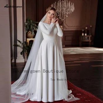 Арабское Женское Атласное Свадебное Платье С Длинным Рукавом 2024 Vestido Casamento Элегантные Мусульманские Свадебные Платья На Заказ 2