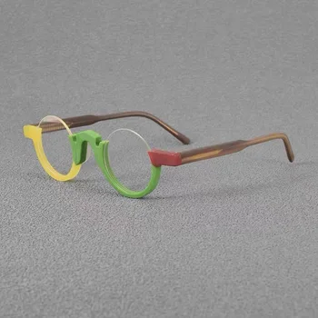 Высококачественные полукруглые очки для мужчин и женщин, винтажная маленькая оправа, ацетатные оптические очки, изготовление оправы из рецептурного стекла 11