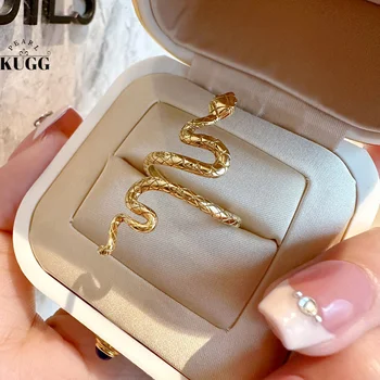 Кольца из желтого золота KUGG 18 Карат, модный дизайн, индивидуальность, змеиный дизайн, обручальное кольцо для женщин, свадебные украшения в стиле INS, высокие украшения 13