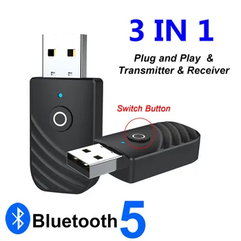 Беспроводной адаптер Bluetooth 3 В 1 Передатчик Приемник 3,5 мм AUX USB-ключ Аудиоадаптер для громкой связи в автомобиле Музыкальный динамик 2