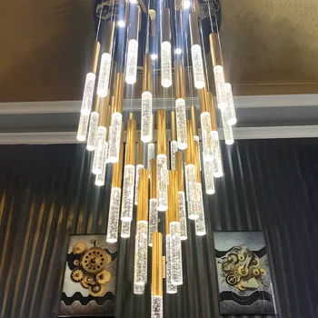 Современная потолочная люстра Лофт Лестница Гостиная Хрустальный подвесной светильник Nordic Art Decor Золотой длинный кухонный светодиодный подвесной светильник 10