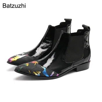 Batzuzhi/ Мужские Ботильоны из мягкой кожи с острым Носком Черного, Белого цвета, Новый Дизайн, Мужская обувь Без застежки, Модные Мотоциклетные Botas Hombre 18