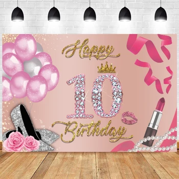Розовый фон для 10-й фотографии, с Днем рождения, девочки, Золотой шар, мальчик, 10 десять, фон для фотосъемки, реквизит для фотосъемки 24