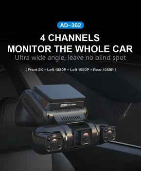 Видеорегистратор с 4 объективами 360 ° Mini Hidden Full HD для автомобильного видеорегистратора 24-часовой парковочный монитор Автоматический видеомагнитофон ночного видения Поддержка WiFi GPS 256G 20