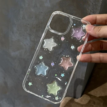 3D Милый Блестящий Прозрачный Чехол Candy Star Для iPhone 14 Pro Max Case iPhone 11 12 13 Pro 14 Plus 13 Mini С Мягким Блестящим 3D Эпоксидным Покрытием 5