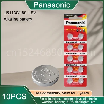 10ШТ щелочных батареек Panasonic 189 LR1130 AG10 SR1130 389 LR54 SR54 1,5 В для часов, калькулятора, игрушечного термометра 5