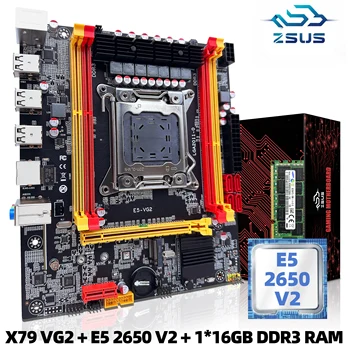 Материнская плата ZSUS X79 VG2 Комплектуется процессором Intel LGA2011 Xeon E5 2650 V2 CPU DDR3 1*16GB 1600MHZ ECC RAM Memory NVME M.2 SATA 12