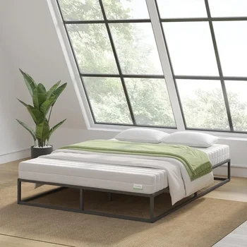 Металлический каркас кровати-платформы, опора из деревянных планок, пружинный блок не требуется, простая сборка, черные, двуспальные кровати 24