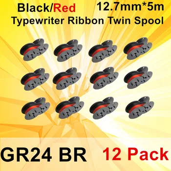 Универсальная лента для пишущей машинки 12PK Twin Spool GR24BR Замена GR24 Совместима с большинством пишущих машинок (черно-красная) 12,7 мм * 5,5 м 1