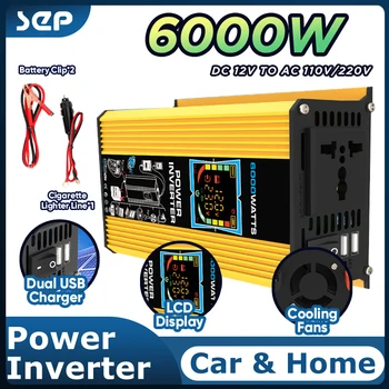 6000 Вт инвертор 12 В-220 В 110 В автомобильный преобразователь солнечной энергии с двойным цифровым дисплеем USB Smart 8