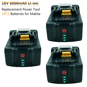 3ШТ Замена для Makita 18V 6000mAh BL1860 BL1860B Литий-ионная Аккумуляторная Батарея BL1830 BL1850 LXT400 со Светодиодной Лампой 22