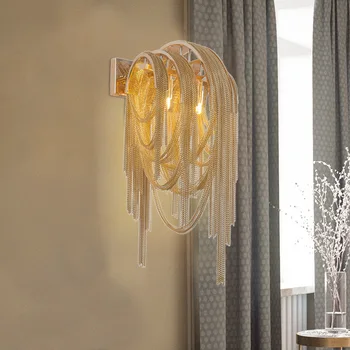 Постмодернистский Дизайнерский настенный светильник с кисточками для гостиной, Настенный Светодиодный Декоративный светильник, Итальянский Скандинавский Алюминиевый Цепной настенный светильник 6