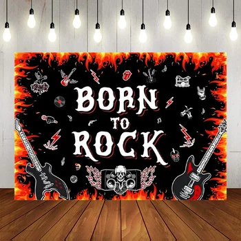 Рок-фон Баннер Рок-нолл Вечеринка по случаю Дня рождения Огненная гитарная музыка Оформление фона для фотосъемки Дня рождения 25
