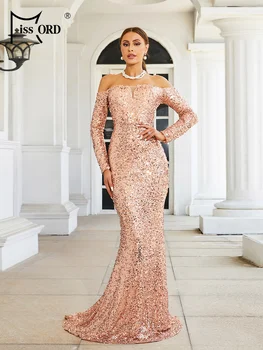 Missord 2023, вечерние платья с блестками из розового золота, Элегантные женские платья с открытыми плечами и длинным рукавом, облегающее платье Макси 