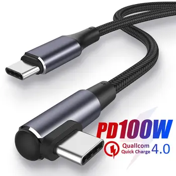 Линия быстрой Зарядки 100 Вт PD от USB C до Кабеля USB Type C Quick Charge 4.0 Прямоугольный Провод 90 Градусов Кабель Для Передачи Данных MacBook Pro 21