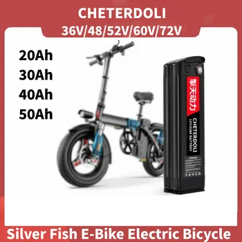 48V Литиевый Аккумулятор 36V/52V/60V/72V Silver Fish E-Bike Электрический Велосипед 1500 Вт 20/30/40/50Ah 18650 Аккумулятор С Зарядным устройством 23