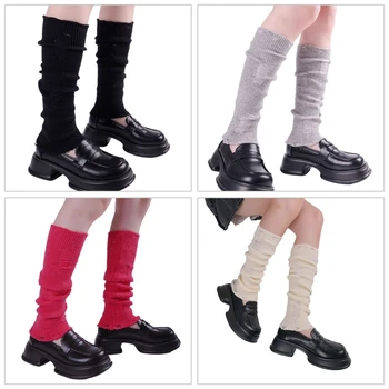 Потертый рваный чехол для ног, Длинные носки для женщин, уличные гетры из рубчатого трикотажа 18