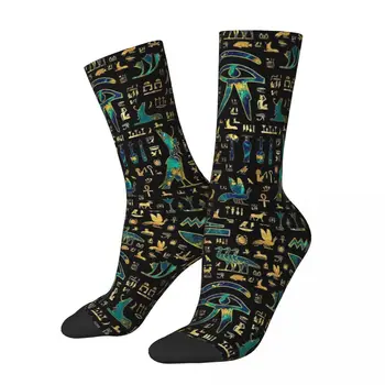 Красочные футбольные носки с древнеегипетскими иероглифами, Египетский глаз Гора, полиэстеровые носки средней длины для унисекс, нескользящие 22