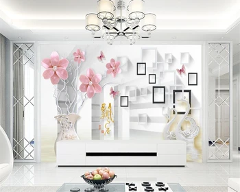 Бейбехан Пользовательские обои домашний декор 3d ваза цветы гостиная спальня фон телевизор диван фон стены фреска 3d обои 23