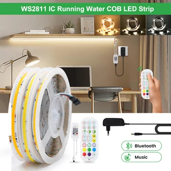 WS2811 IC Проточная Вода COB LED Strip Light 360LED / m Гибкий COB Light DC24V Затемняемое Линейное Освещение Bluetooth Контрольная Лампа 3