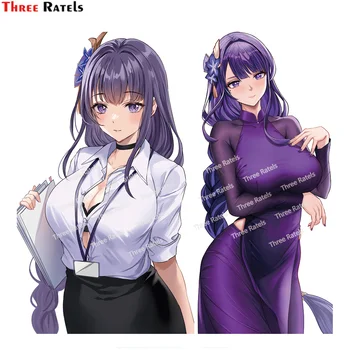 Three Ratels H616 Anime Game Girl Raiden Shogun Genshin Ударные наклейки для автоаксессуаров, Съемные Виниловые Водонепроницаемые наклейки