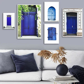 Синие двери Плакаты и принты на окнах в средиземноморском стиле, настенные панно в скандинавском стиле для декора гостиной 15