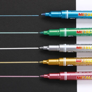 1 шт. Пластиковая Металлическая тканевая Цветная ручка для заметок, водонепроницаемая быстросохнущая ручка для подписи Металлического цвета, Маркер для стекла 5