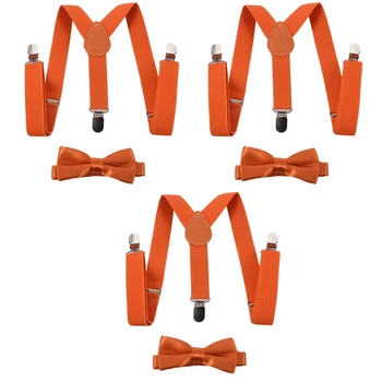 3X Детские Подтяжки на клипсах для мальчиков и девочек, Эластичные Регулируемые подтяжки С милым галстуком-бабочкой оранжевого цвета