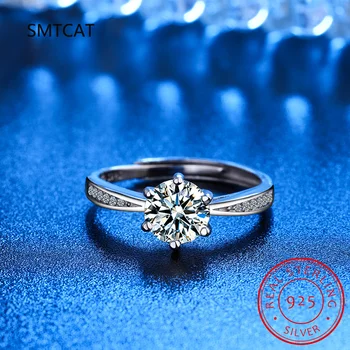 Обручальное кольцо с муассанитом из настоящего 3-каратного серебра 925 пробы, круглые Обручальные кольца с бриллиантами, подарок 15