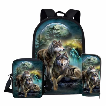 Школьные сумки для девочек-подростков и мальчиков, детский рюкзак с 3D принтом Cool Wolf, винтажная школьная сумка, сумки для начальной школы, набор школьных ранцев для книг, набор школьных ранцев 5
