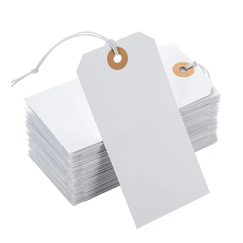100 Шт перфорированных хлопчатобумажных эластичных веревок, бирки для подвешивания, карточка из белой бумаги с номерным знаком