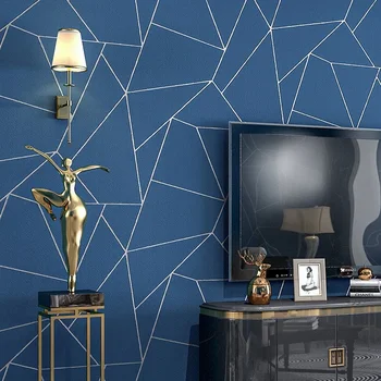 Серые Белые Синие Геометрические обои для гостиной Спальни Современный дизайн 3D Тиснение Полосы Треугольники Узор Рулон обоев 18