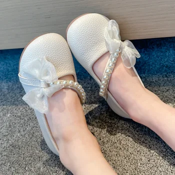 Детская повседневная обувь для девочек с жемчугом, Шикарная новинка 2023 года, летняя элегантная обувь принцессы Мэри Джейн, простая нескользящая детская обувь на платформе 25