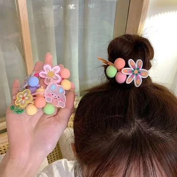 5 пар колец для волос с милым цветком для детей, Корейская версия, аксессуары для волос, милые повязки на голову из веревки для девочек, резинки для волос