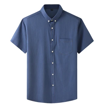 Новая модная летняя мужская однотонная рубашка с короткими рукавами большого размера, свободная эластичность, повседневные черно-белые деловые рубашки для работы 2