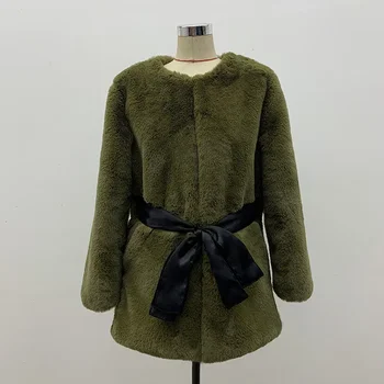 2023 Осенне-зимняя новая женская куртка из искусственного меха, однотонное, темпераментное Корейское теплое повседневное пальто с длинными рукавами и круглым вырезом 20