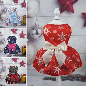 Рождественские платья для домашних животных, осенне-зимняя теплая одежда для собак и кошек, милые юбки с принтом, жилет, Маскарадный костюм для щенка и котенка, Косплей для домашних животных