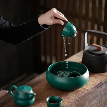 Мытье чая из грубой керамики, Большое керамическое ведро для остатков чая в японском стиле, Миска для воды, Чайный сервиз в стиле ретро, Чайная церемония, Запасная чашка 24