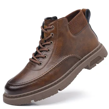Осенне-зимние мужские ботинки на платформе в стиле ретро, Кашемировая Теплая мужская обувь из коровьей кожи в британском стиле, мужские модные повседневные ботильоны Man 1