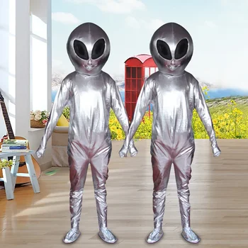 Серебристо-серый Костюм внеземного талисмана Человек-блюдце, Костюм инопланетного талисмана, Маскарадный костюм, подарок на Хэллоуин 12