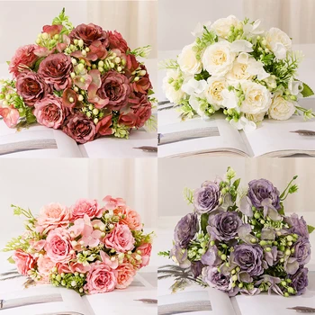 Искусственные цветы из шелка Пион Высокого качества для свадьбы, украшения дома в гостиной, реквизита для фотосъемки, искусственная цветочная композиция 12