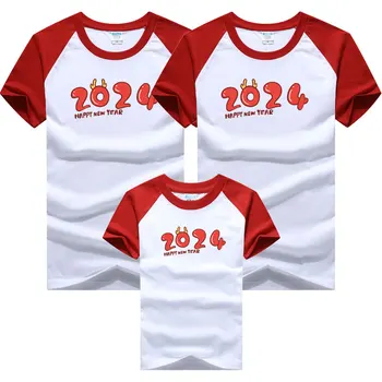 Новогодние футболки 2024 года для всей семьи, хлопковые Рождественские футболки, подходящая одежда для мамы и дочки, отца и сына 6