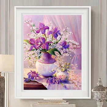 Новая 5d Алмазная картина 2023 Фиолетовые Цветы Кухня Спальня Гостиная Ручная Вышивка крестиком с бриллиантами Гостиная Спальня 2023 11