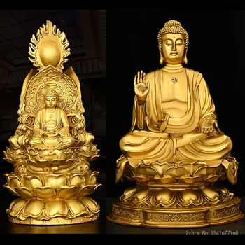Креативная трехликая статуя Будды из чистой меди, Орнаменты Татхагаты, Алтарь сидящего лотоса, Украшение дома Шакьямуни, Украшения 17