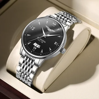 Мужские механические сапфировые часы марки GUANQIN, водонепроницаемые 50-метровые роскошные светящиеся мужские часы, автоматические мужские часы из нержавеющей стали 18