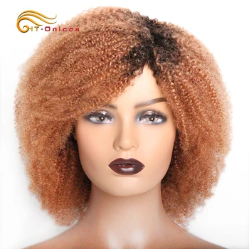 Короткие кудрявые парики из человеческих волос Боб, парик Джерри Керл с челкой, бразильский парик без шнурков светлого цвета для женщин 5